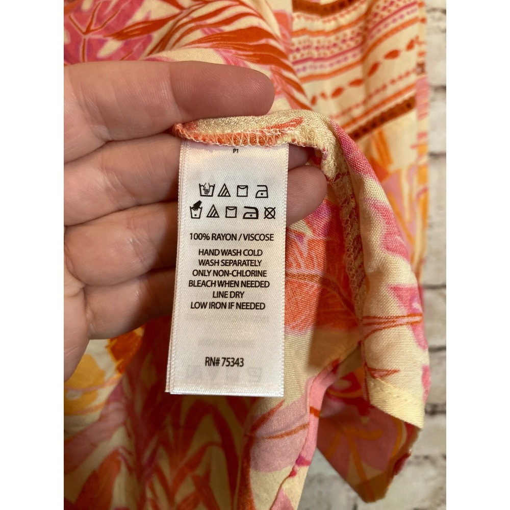 Haute Hippie Peasant Top Womens Medium Beaded Tassels Monstera Print Pink‎ Boho - Picture 13 of 14